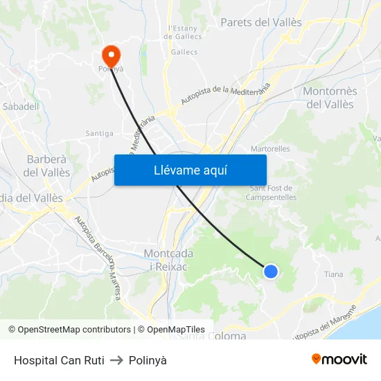 Hospital Can Ruti to Polinyà map