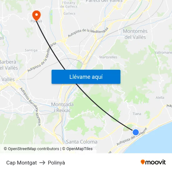 Cap Montgat to Polinyà map