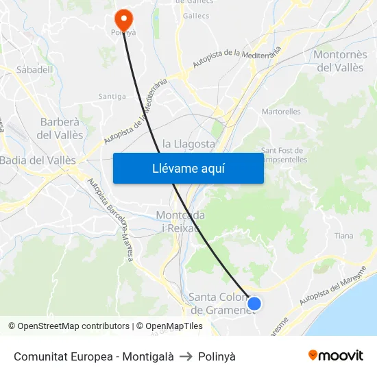 Comunitat Europea - Montigalà to Polinyà map