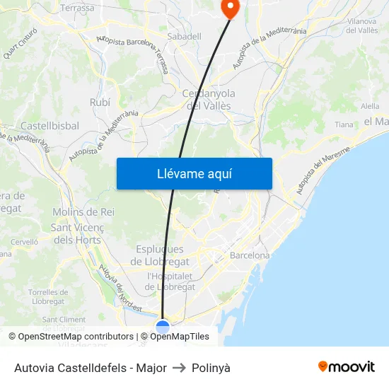 Autovia Castelldefels - Major to Polinyà map
