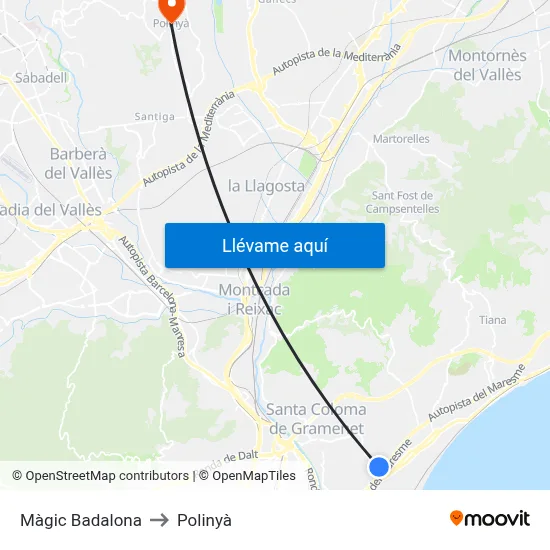 Màgic Badalona to Polinyà map