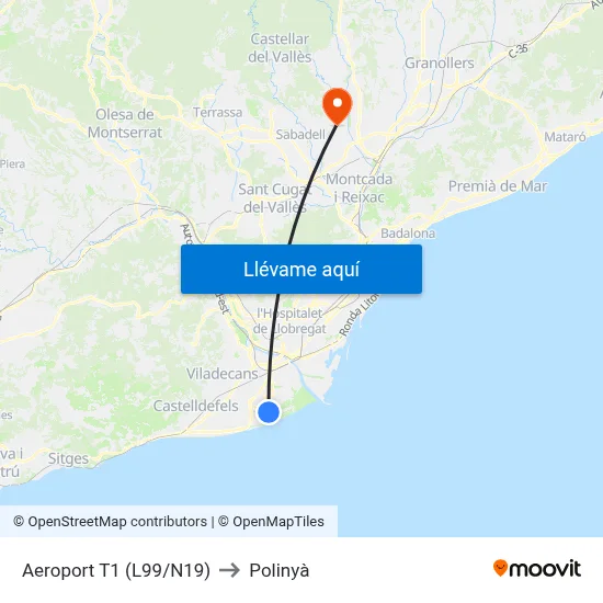 Aeroport T1 to Polinyà map