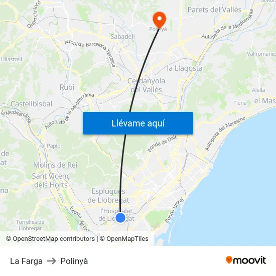 La Farga to Polinyà map