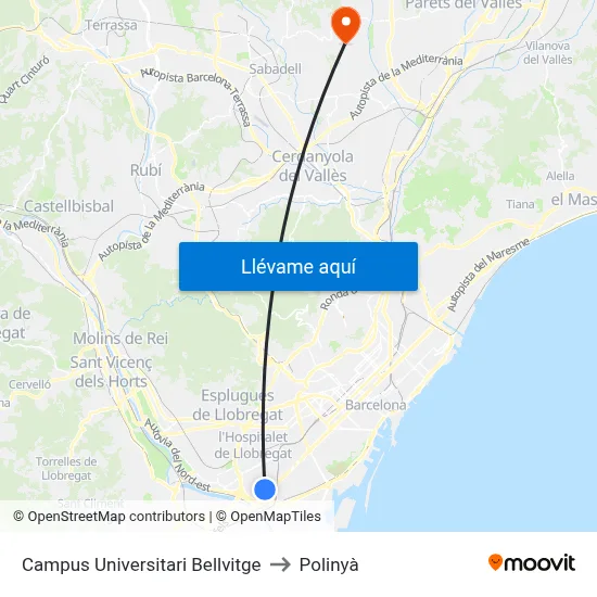 Campus Universitari Bellvitge to Polinyà map