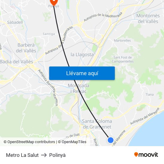Metro La Salut to Polinyà map