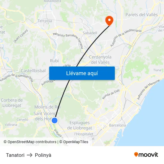 Tanatori to Polinyà map