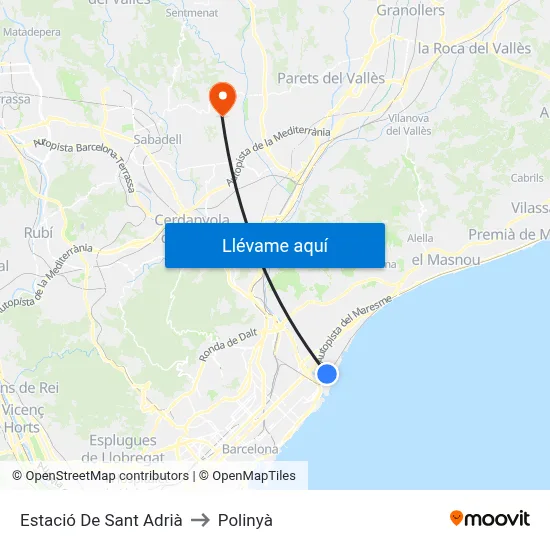 Estació De Sant Adrià to Polinyà map