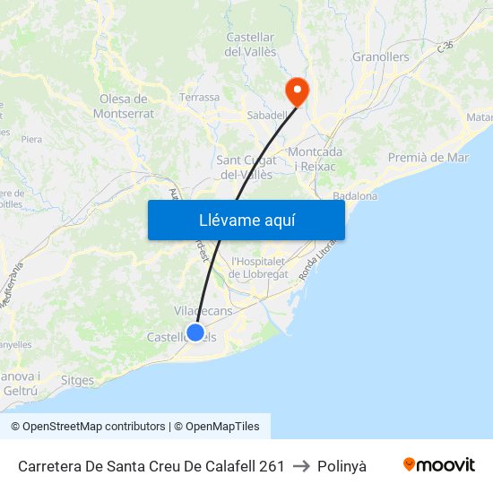 Carretera De Santa Creu De Calafell 261 to Polinyà map