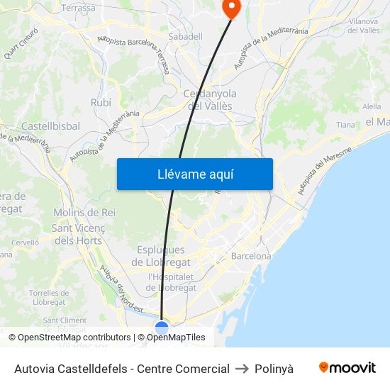 Autovia Castelldefels - Centre Comercial to Polinyà map