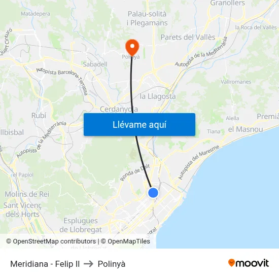 Meridiana - Felip Il to Polinyà map