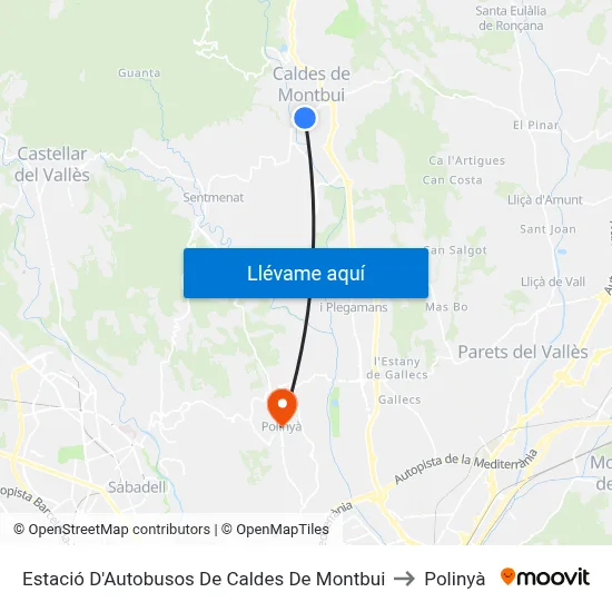 Estació D'Autobusos De Caldes De Montbui to Polinyà map