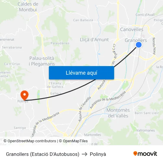 Granollers (Estació D'Autobusos) to Polinyà map