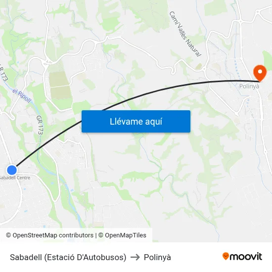 Sabadell (Estació D'Autobusos) to Polinyà map