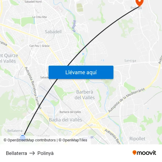 Bellaterra to Polinyà map