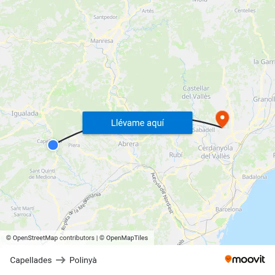 Capellades to Polinyà map