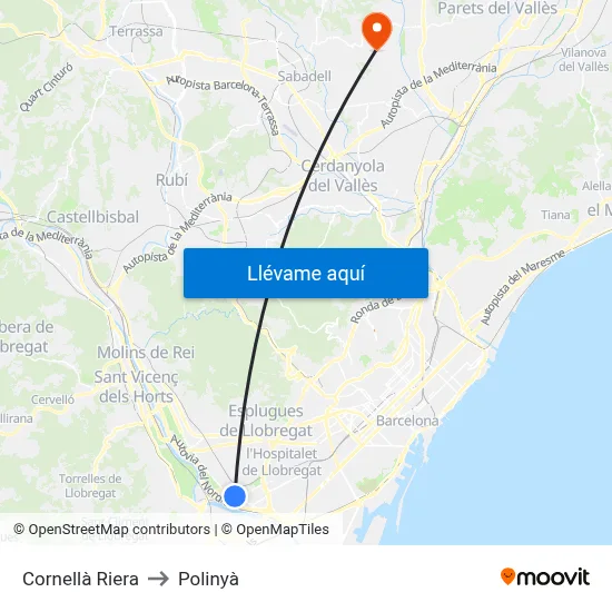 Cornellà Riera to Polinyà map