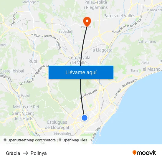 Gràcia to Polinyà map