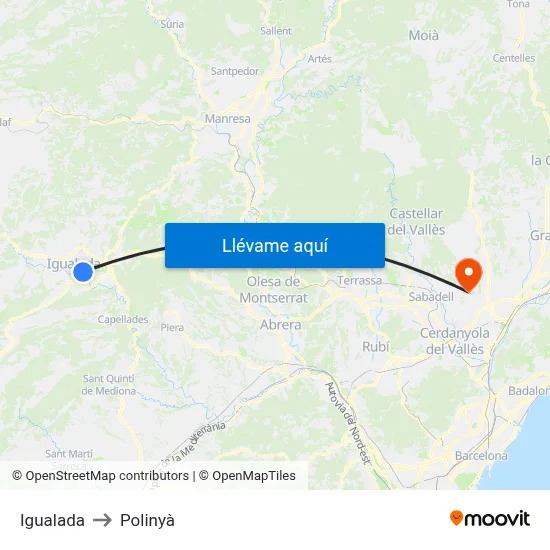 Igualada to Polinyà map