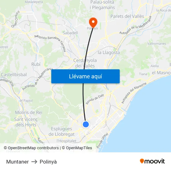 Muntaner to Polinyà map