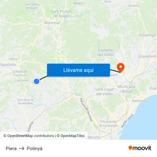 Piera to Polinyà map