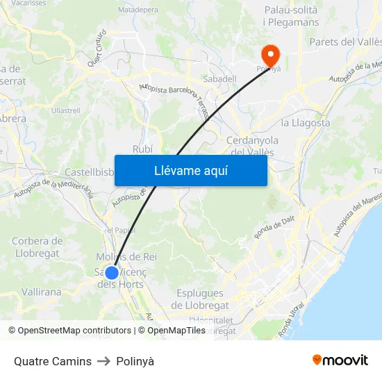 Quatre Camins to Polinyà map
