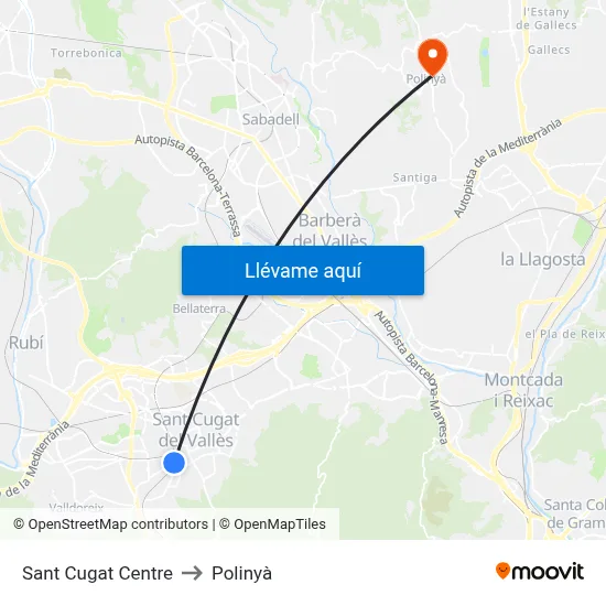 Sant Cugat Centre to Polinyà map