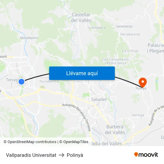Vallparadís Universitat to Polinyà map