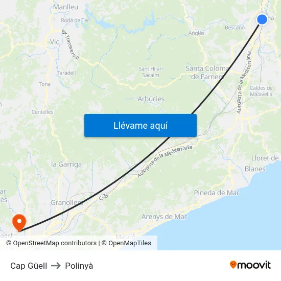 Cap Güell to Polinyà map