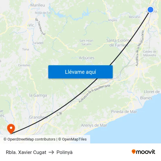 Rbla. Xavier Cugat to Polinyà map