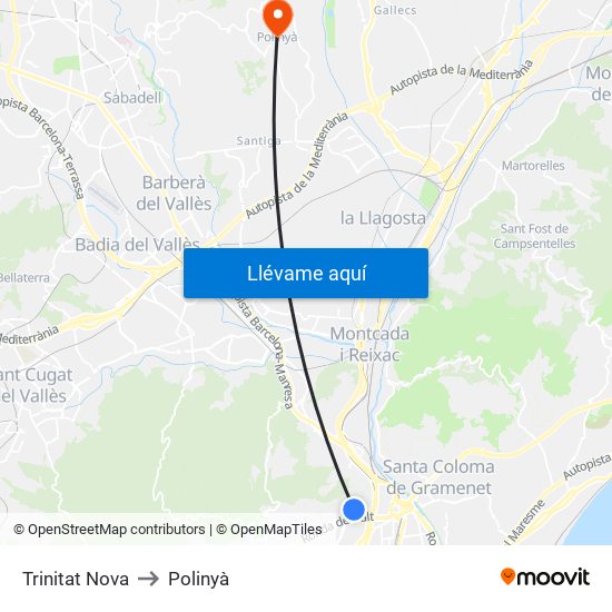 Trinitat Nova to Polinyà map
