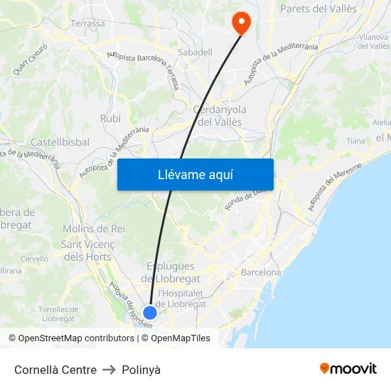 Cornellà Centre to Polinyà map