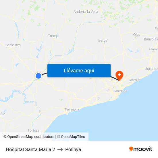 Hospital Santa Maria 2 to Polinyà map