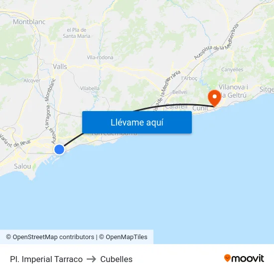 Pl. Imperial Tarraco to Cubelles map