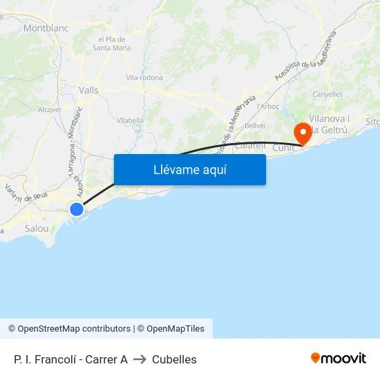 P. I. Francolí - Carrer A to Cubelles map