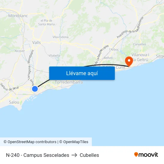N-240 - Campus Sescelades to Cubelles map