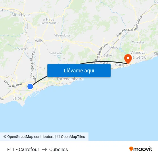 T-11 - Carrefour to Cubelles map