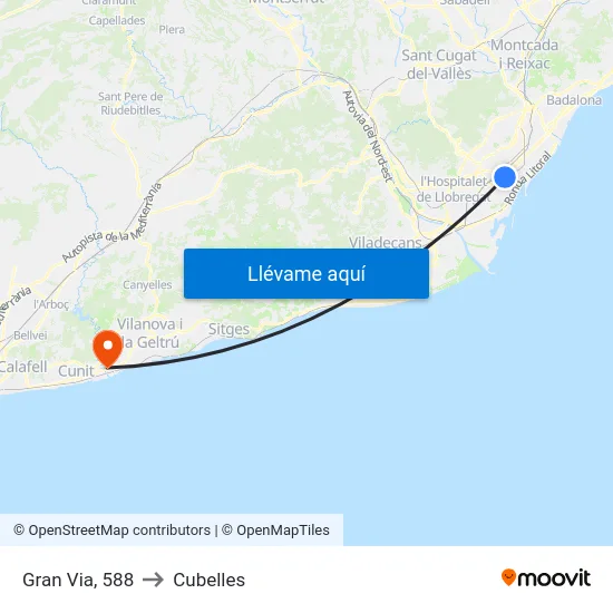 Gran Via, 588 to Cubelles map