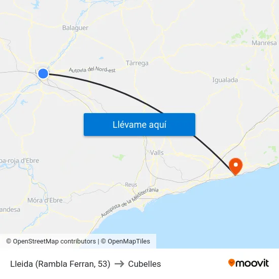 Lleida (Rambla Ferran, 53) to Cubelles map