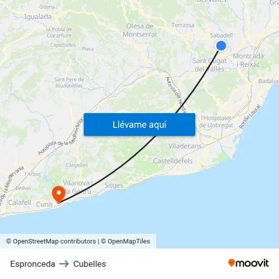 Espronceda to Cubelles map