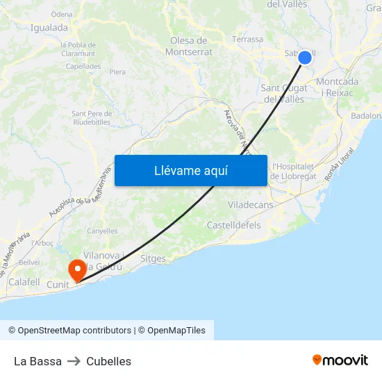 La Bassa to Cubelles map