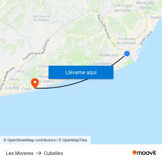 Les Moreres to Cubelles map