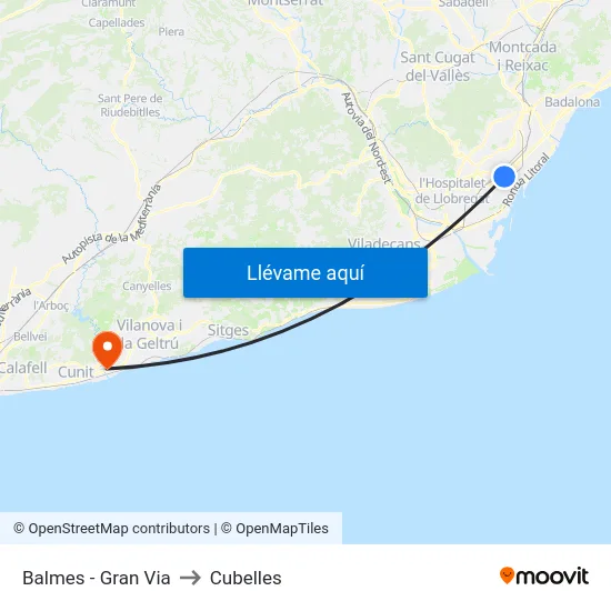 Balmes - Gran Via to Cubelles map