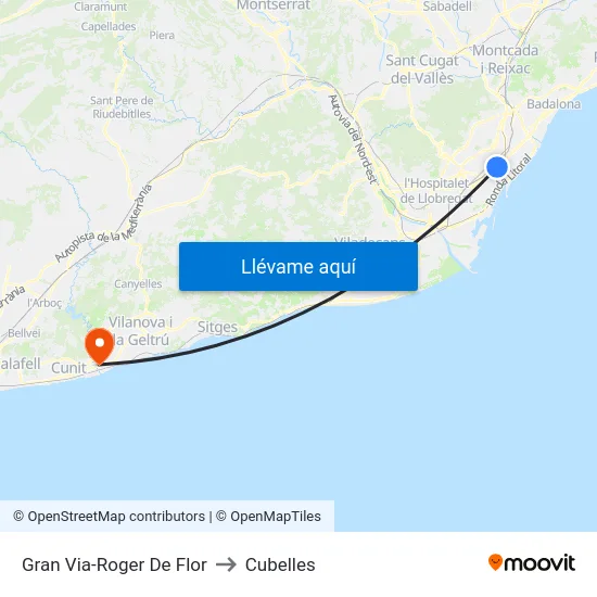 Gran Via-Roger De Flor to Cubelles map