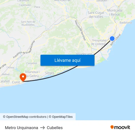 Metro Urquinaona to Cubelles map