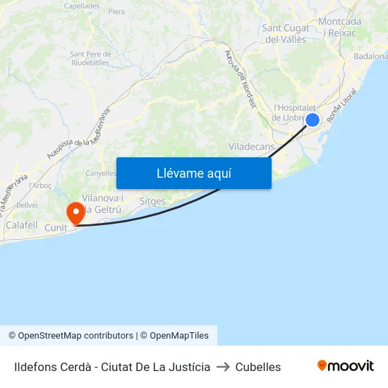 Ildefons Cerdà - Ciutat De La Justícia to Cubelles map