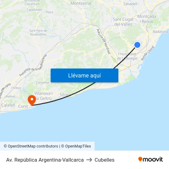 Av. República Argentina-Vallcarca to Cubelles map