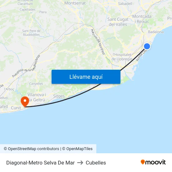 Diagonal-Metro Selva De Mar to Cubelles map