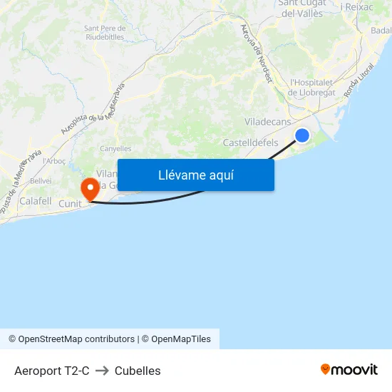 Aeroport T2-C to Cubelles map