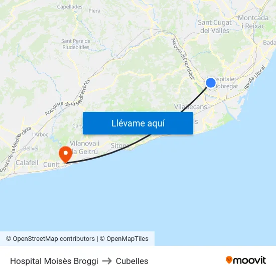 Hospital Moisès Broggi to Cubelles map