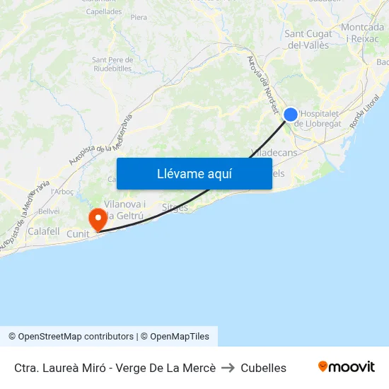 Ctra. Laureà Miró - Verge De La Mercè to Cubelles map